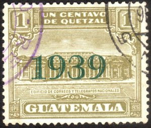 1939, Guatemala, 1c, Used, Sc RA12