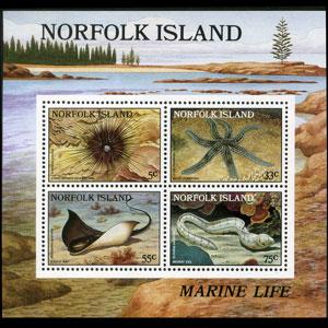 NORFOLK IS. 1986 - Scott# 380a S/S Marine Life NH