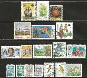 Moldova, 1992-1998  Collection of 18 different postally used stamps. (M94)