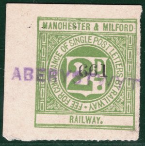 GB Wales MANCHESTER & MILFORD RAILWAY 2d Letter Stamp ABERYSTWYTH STATION SBW10