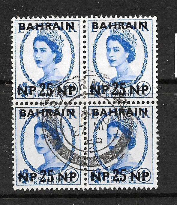 BAHRAIN  1957-59 25pn   QEII  FU   BLK 4      SG 109