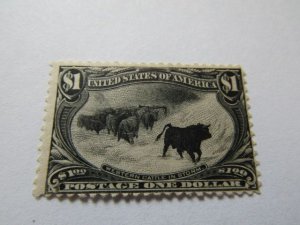 US Stamps, Scott #292, 1$ Stamp of CATTLE IN THE STORM TRANS-MISS MNH OG,