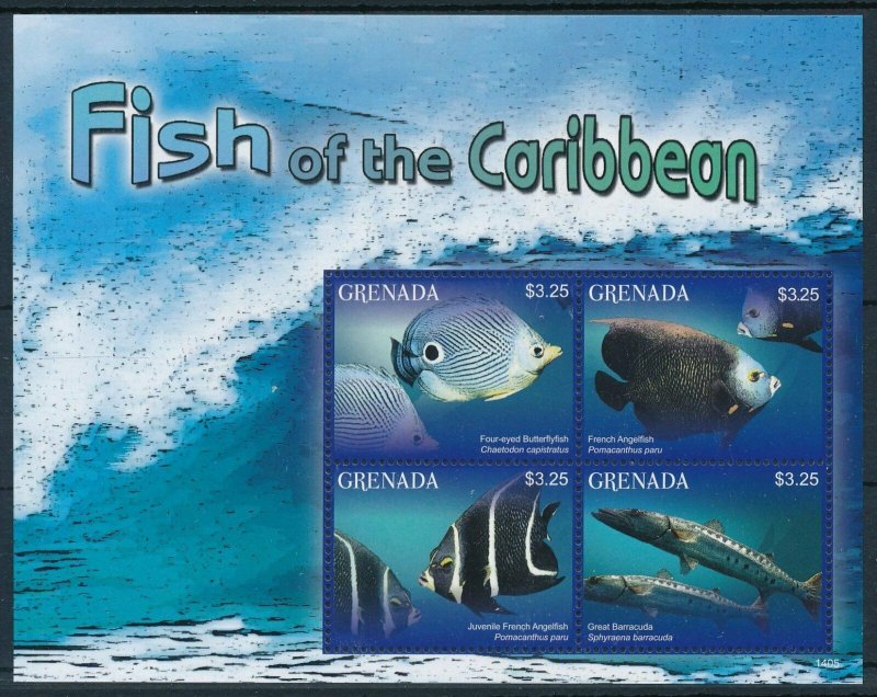 [109113] Grenada 2014 Marine life fish Angelfish Barracuda Mini sheet MNH