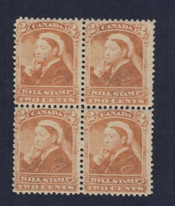 4x Canada Revenue Bill Stamps; #FB39 - 2c Block MNH.