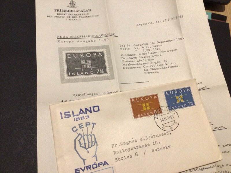 Iceland 1963 Europa Registered first day cover Ref 60360