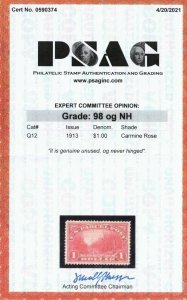 USA #Q12 Mint Superb Never Hinged Gem With Grade Superb 98 Certificate