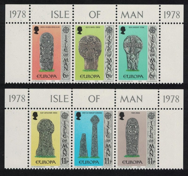 Isle of Man Europa Celtic and Norse Crosses 6v Top strips 1978 MNH