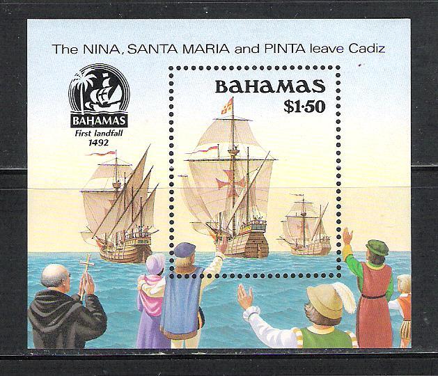 Bahamas 692 MNH S/S Columbus Fleet departs Cadiz scv 10.00