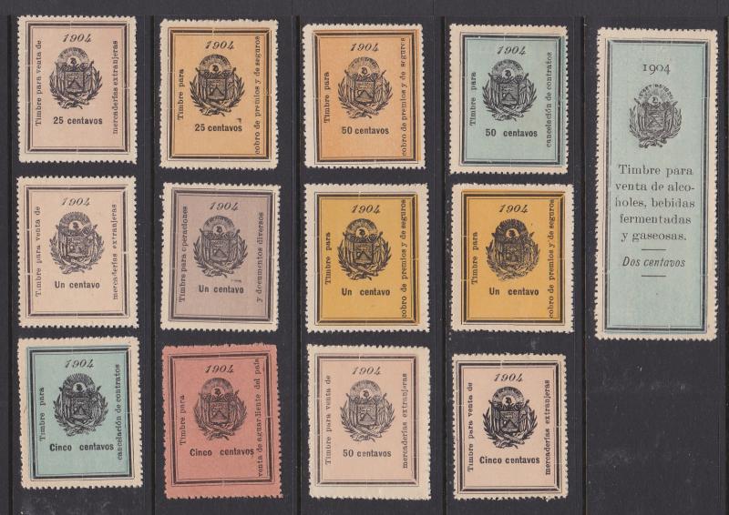 El Salvador Revenue Stamps  13 Different