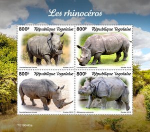Togo 2019 MNH Wild Animals Stamps Rhinos Rhinoceros Fauna 4v M/S