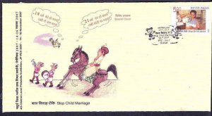 India 2007 Stop Child Marriage, Groom, Horse, Child Labour Special Cover # 7307