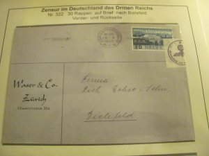 SWITZERLAND 1940 USED COVER NAZI CANCELLED XF  (188)