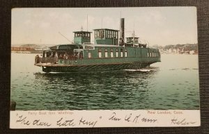 Vintage Postcard Cover Ferry Boat Governor Winthrop New London CT Cambridge MA