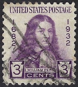 United States #724 3¢ William Penn (1932). Used.