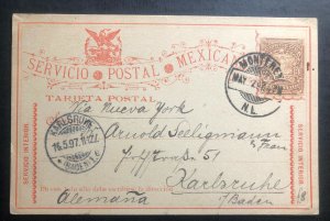 1897 Monterrey Mexico Stationery Postcard Cover To Karlsruhe Germany