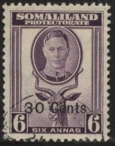 Somaliland 120 (used) 30c on 6a greater kudu, George VI, purple (1951)