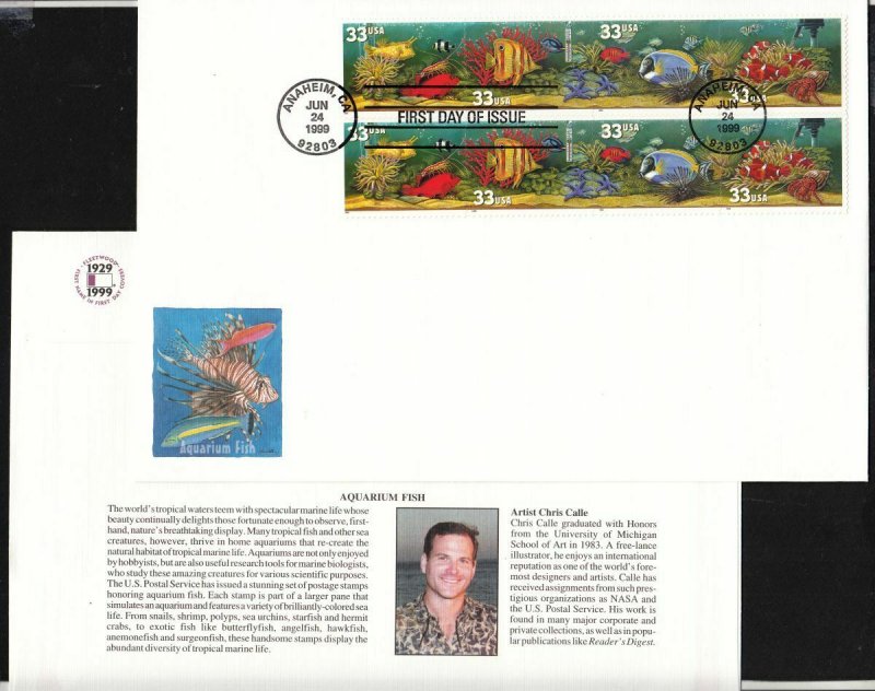 1999 Aquarium Fish Sc 3320b jumbo FIRST DAY COVER Fleetwood