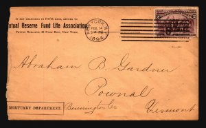 US 1894 Insurance Cnr Card Cover / Machine Cancel - L2703