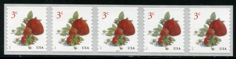 5201 US 3c Strawberries SA coil, MNH PNC/5 #P1111 w/o back number