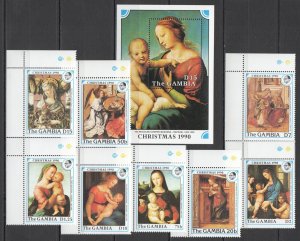 B0276 1990 Gambia Art Christmas 90 Raphael Paintings #1093-01 Set+Bl Mnh