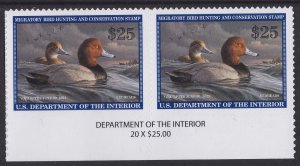 US RW89 Migratory Birds Redhead Duck $25 footer pair MNH 2022-2023