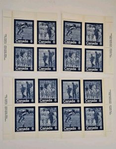 Canada 1974 Keep Fit Summer Sports #632a Set Of Plate Blocks,  Plate #1 MNH