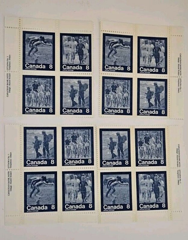 Canada 1974 Keep Fit Summer Sports #632a Set Of Plate Blocks,  Plate #1 MNH