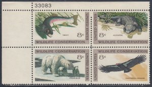 Scott 1427-30 MNH UL Pl Blk 33083 - Wildlife Conservation Issue