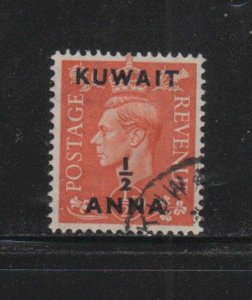 KUWAIT #93  1950  1/2a on 1/2p   KING GEORGE VI SURCHARGED   F-VF  USED  a