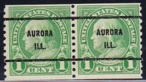 Precancel - Aurora, IL PSS 597-61 Coil Pair - No Gum