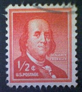 United States, Scott #1030, used(o), 1955, ​Liberty Series: Franklin, ½¢
