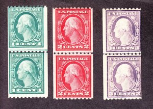 US 486, 488, 489 Washington Mint Line Pairs F-VF OG NH SCV $169.50