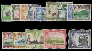 Rhodesia and Nyasaland #158/171 (SG 18/31) Cat£110, 1954-56 QEII, complete e...