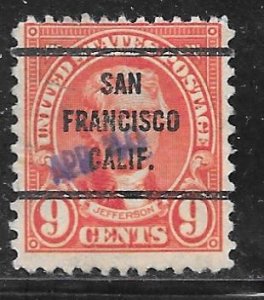 USA 641: 9c Jefferson, San Francisco precancel, used, F