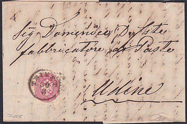 AUSTRIA ITALY 1864 folded entire 4k TRIEST cds to Udine....................53700