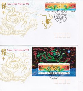 Christmas Island # 426a & 426b, New Year, Year of the Dragon, 2 First Day Covers