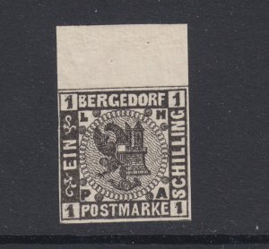 Bergedorf Sc 2 MNH. 1861 1s black Coat of Arms, choice sheet margin example, XF