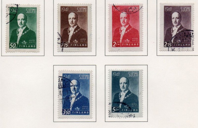 Finland Sc 233-38 1941 President Ryti stamp set used