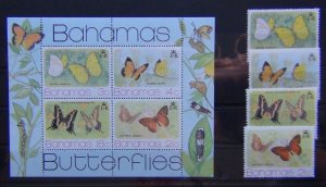 Bahamas 1975 Butterflies set & Miniature sheet MNH