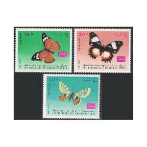 Yemen Kingdom 448A-450A,448B-450B Michel. Butterflies 1968.