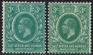 EAST AFRICA AND UGANDA 1921 KGV 3C BOTH SHADES WMK MULTI SCRIPT CA