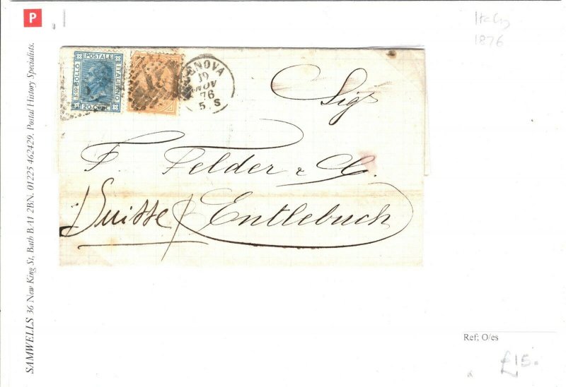 ITALY Cover Genoa Switzerland *Entlebuch* EL 1876{samwells-covers} SP1