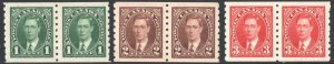 Canada SC#238-240 1¢-3¢ King George VI Coil Pairs (1937) MNH
