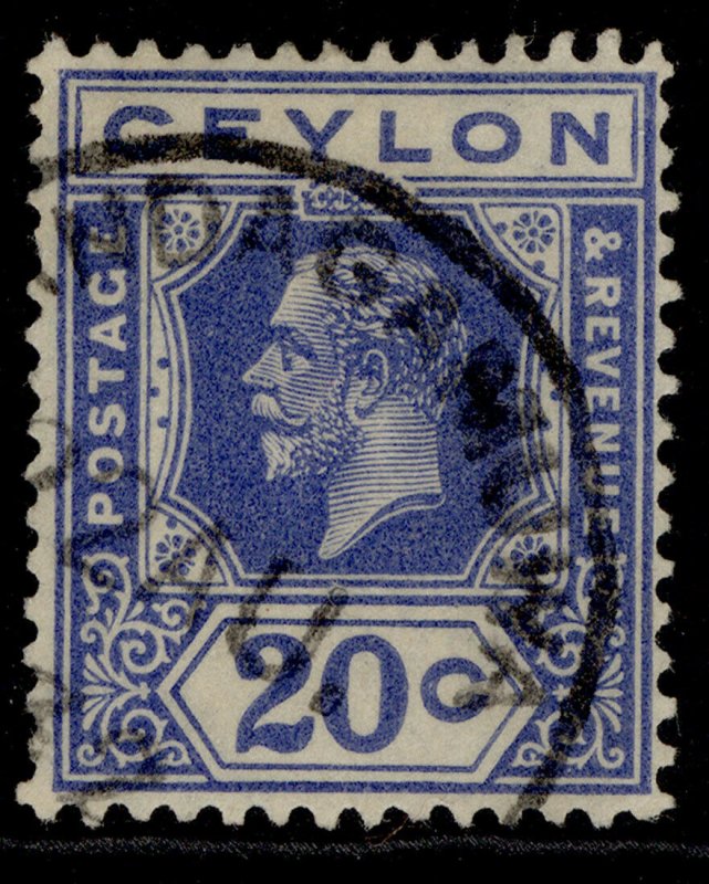 CEYLON GV SG350, 20c bright blue, FINE USED.