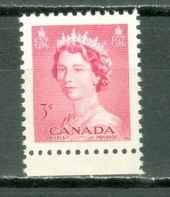 CANADA 1953 QE KARSH PORTRAIT #327 MARGIN STAMP MNH...