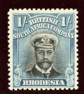 Rhodesia 1913 KGV Admiral 1s black & turquoise-blue MLH. SG 233. Sc 130.