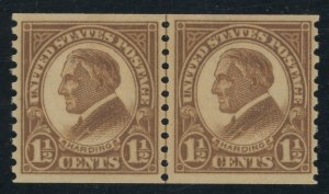 USA 598 - 1.5 cent Harding Coil Line Pair - VF Mint nh