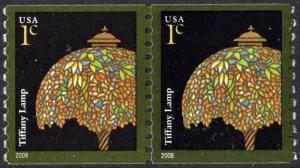 SC#3758A 1¢ Tiffany Lamp Coil Pair (2008) MNH