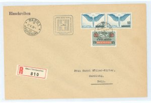 Switzerland C22/C26 1938 22 May registered cover sent from Chur to Belp with a pro aero '38 cachet.