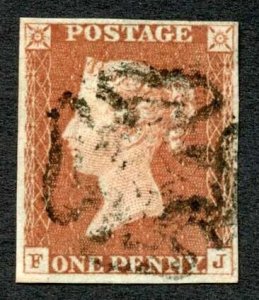 1841 Penny Red (FJ) Plate 19 Very Fine Four Margins Cat 60 pounds